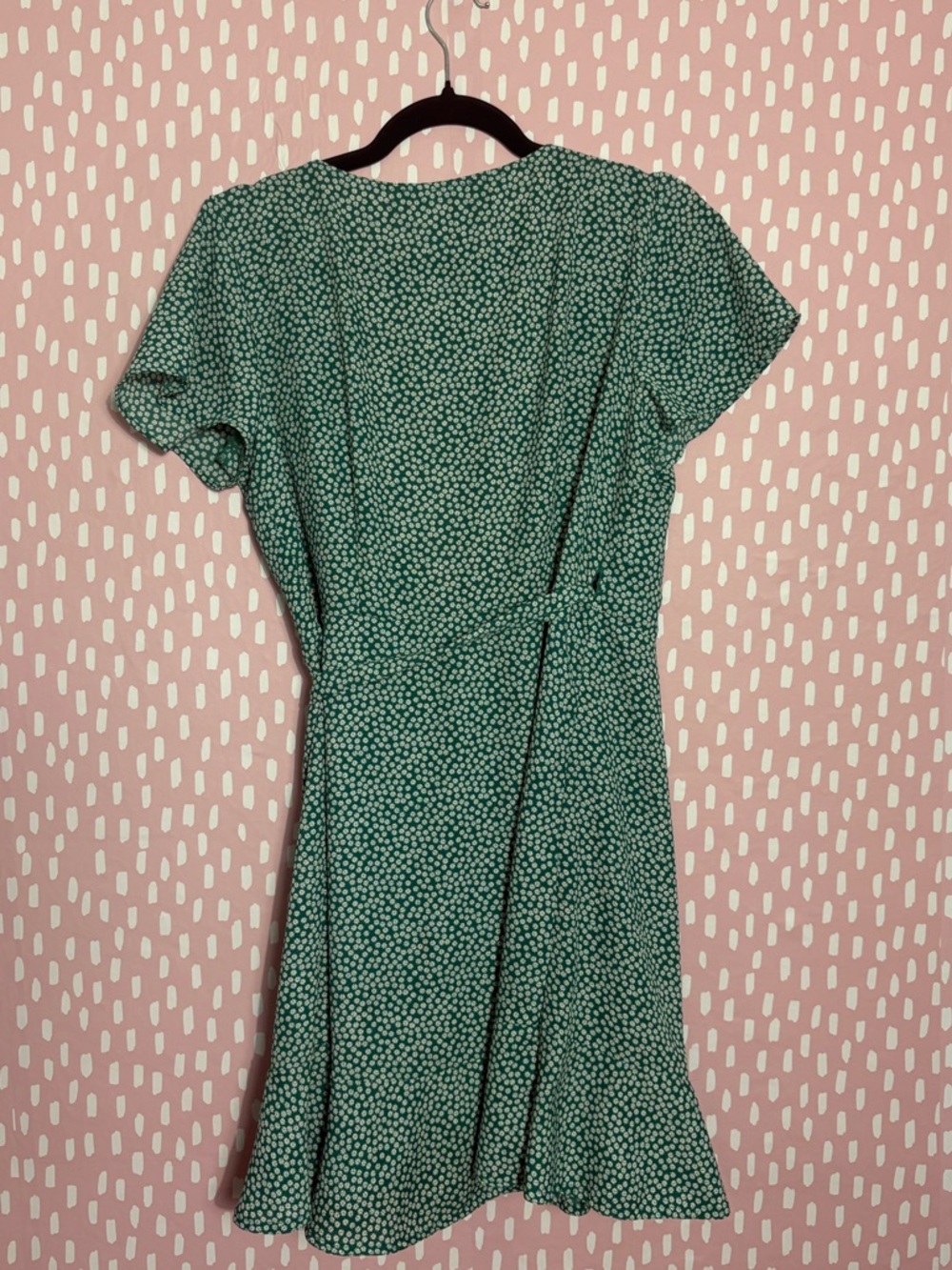 Abercrombie & Fitch Green Mini Wrap Dress White Dots Womens M vintage style - Picture 2 of 3